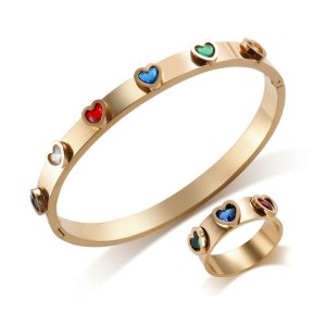 heart zircon bracelet rings jewel set